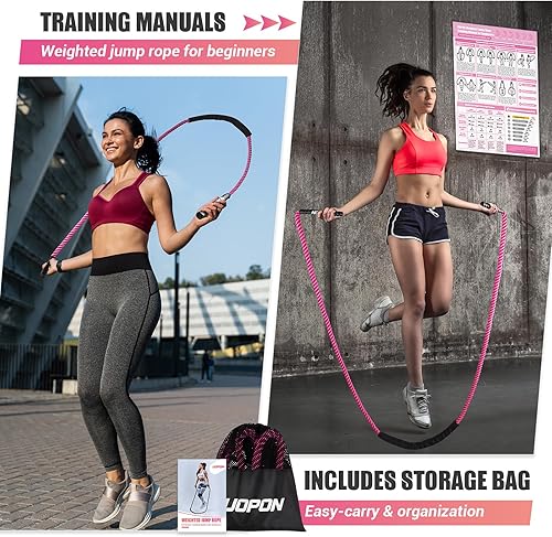 Miniatura 7 de Cuerda de saltar pesada para mujer, cuerda de saltar pesada para ejercicio con póster de entrenamiento, cuerda de saltar de fitness de peso de 9.2