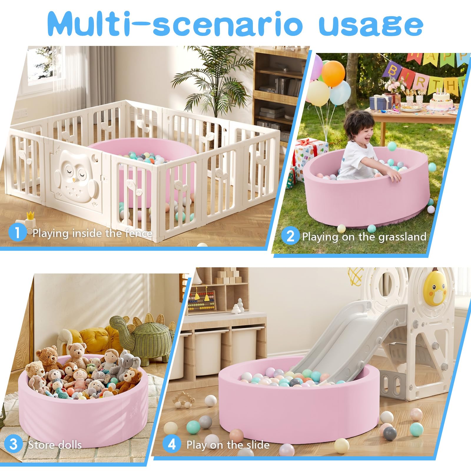 SHJADE Piscina de bolas de espuma de 47.2 x 13.8 pulgadas, pozos de bolas grandes para niños pequeños, piscina redonda suave para niños, regalo ideal para juegos en interiores y exteriores, rosa