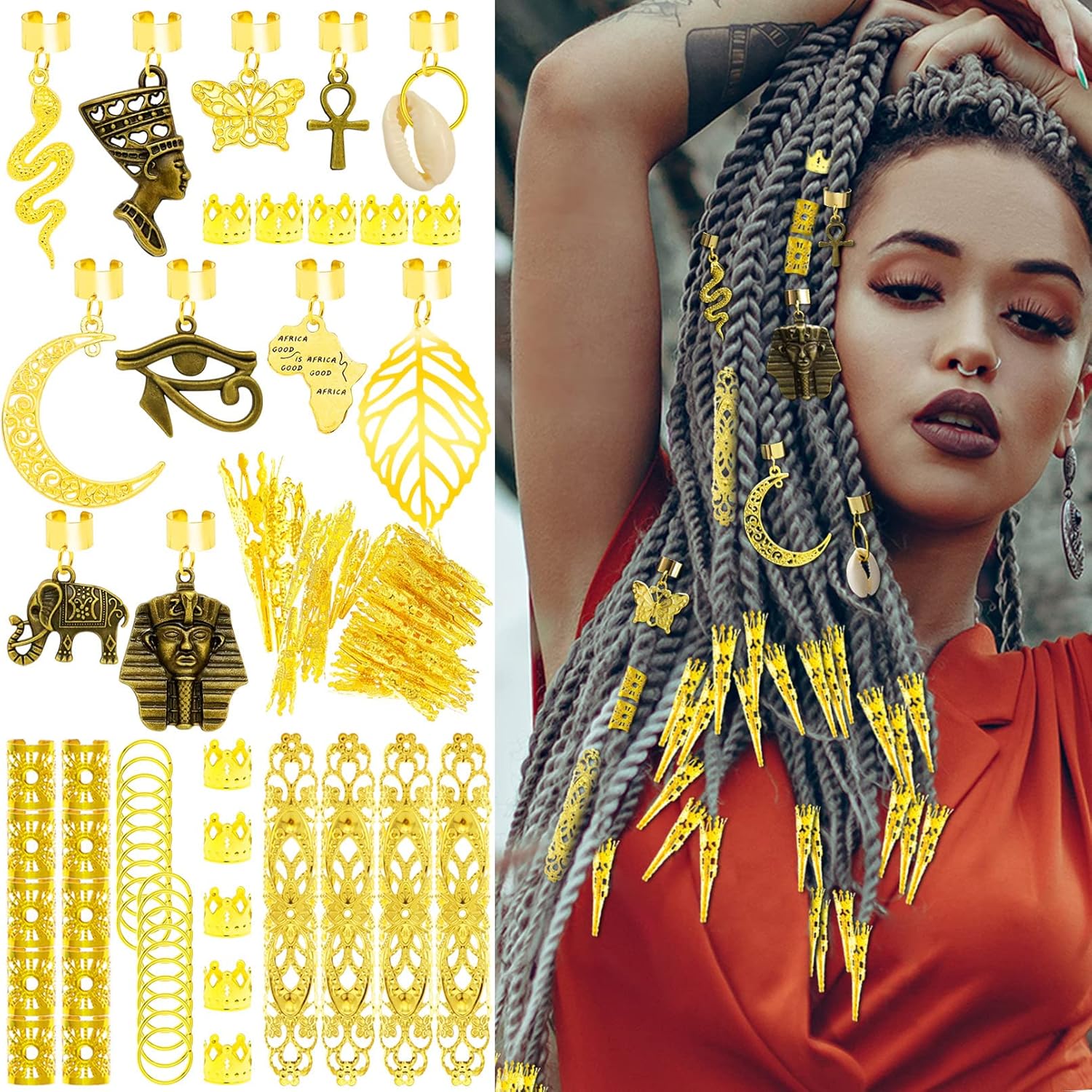107 Pieces Dreadlocks Locs Jewelry Braids Clips African Pendant Charms Braid Loc