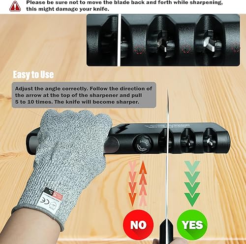 Miniatura 6 de Afilador de cuchillos profesional ajustable de 4 etapas de 10 a 35 grados, con guante resistente a cortes, con ranura para tijeras, herramienta de