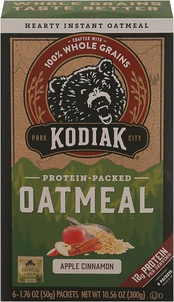 Kodiak Instant Oatmeal Packets, Apple Cinnaamon, High Protein, 100% Whole Grains, 1 box with 6 packets 6 packets