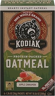 Kodiak Instant Oatmeal Packets, Apple Cinnaamon, High Protein, 100% Whole Grains, 1 box with 6 packets (6 packets)