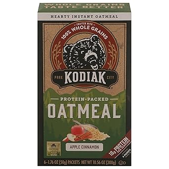 Kodiak Instant Oatmeal Packets, Apple Cinnaamon, High Protein, 100% Whole Grains, 1 box with 6 packets 6 packets