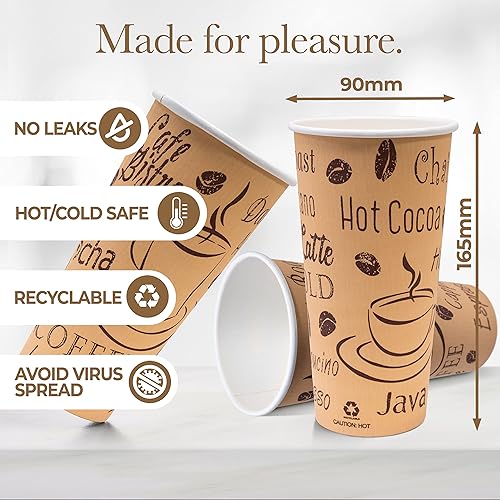 Miniatura 17 de Tazas de café desechables con tapas de 10 onzas (paquete de 50) – Tazas de café de papel para bebidas calientes y frías, café, té, chocolate Diseño