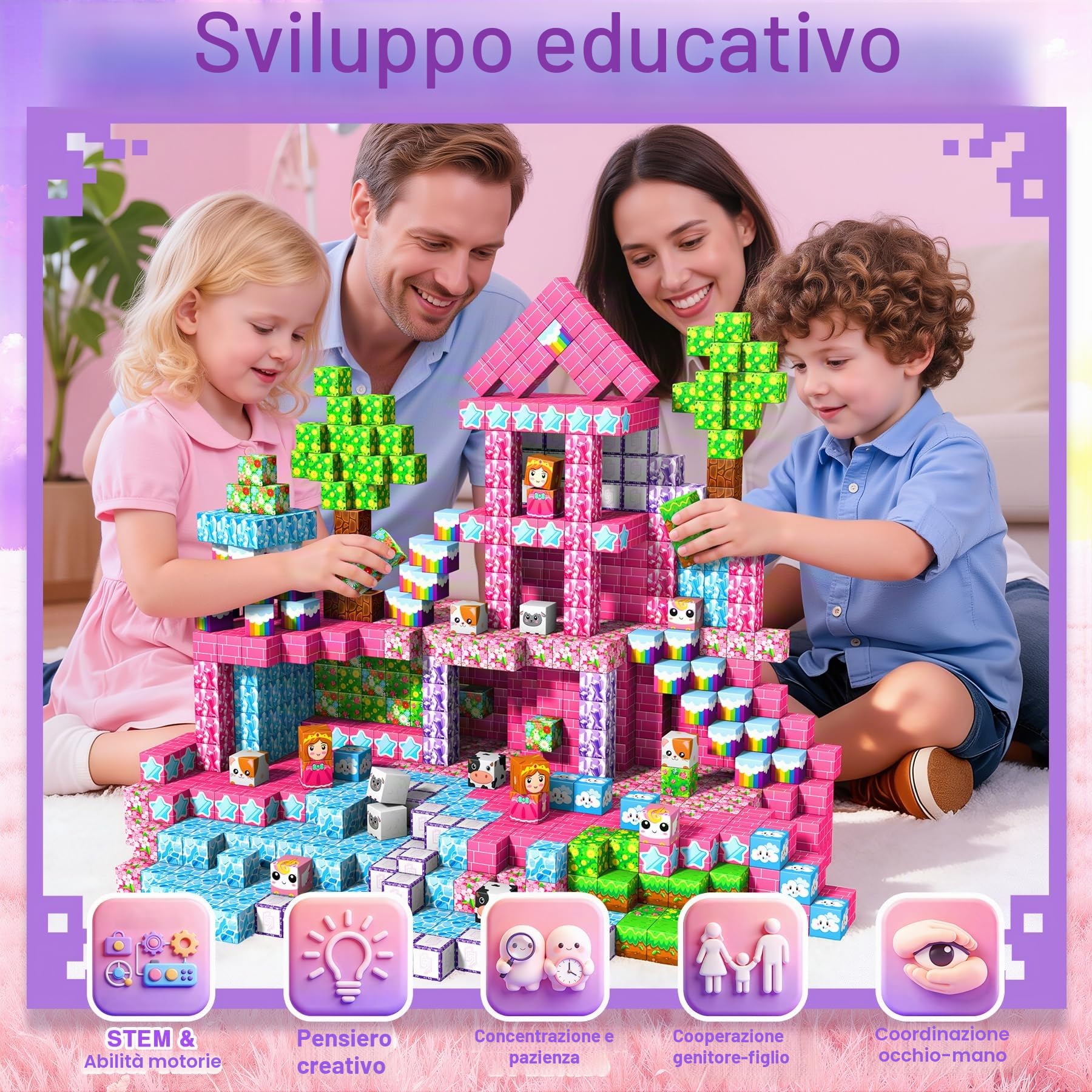 Costruzioni Magnetiche per Bambini - 165 Pezzi blocchi magnetici per Bambini 3 Anni, Giocattoli Sensoriali STEM Giocattoli da Costruzione 3 4 5 6 7 8 Anni