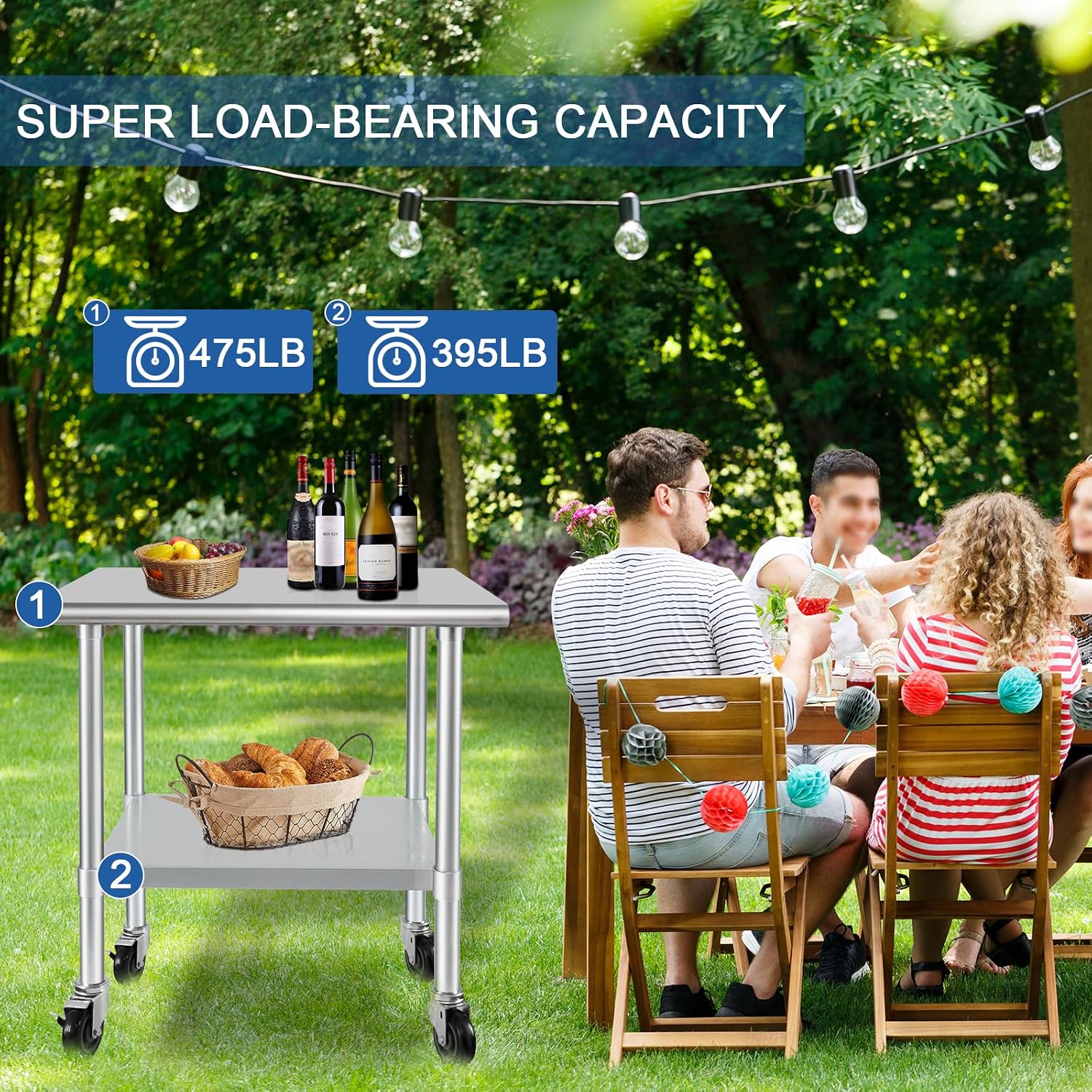 HARDURA Stainless Steel Commercial Table with Wheels 24 x 36 Inches