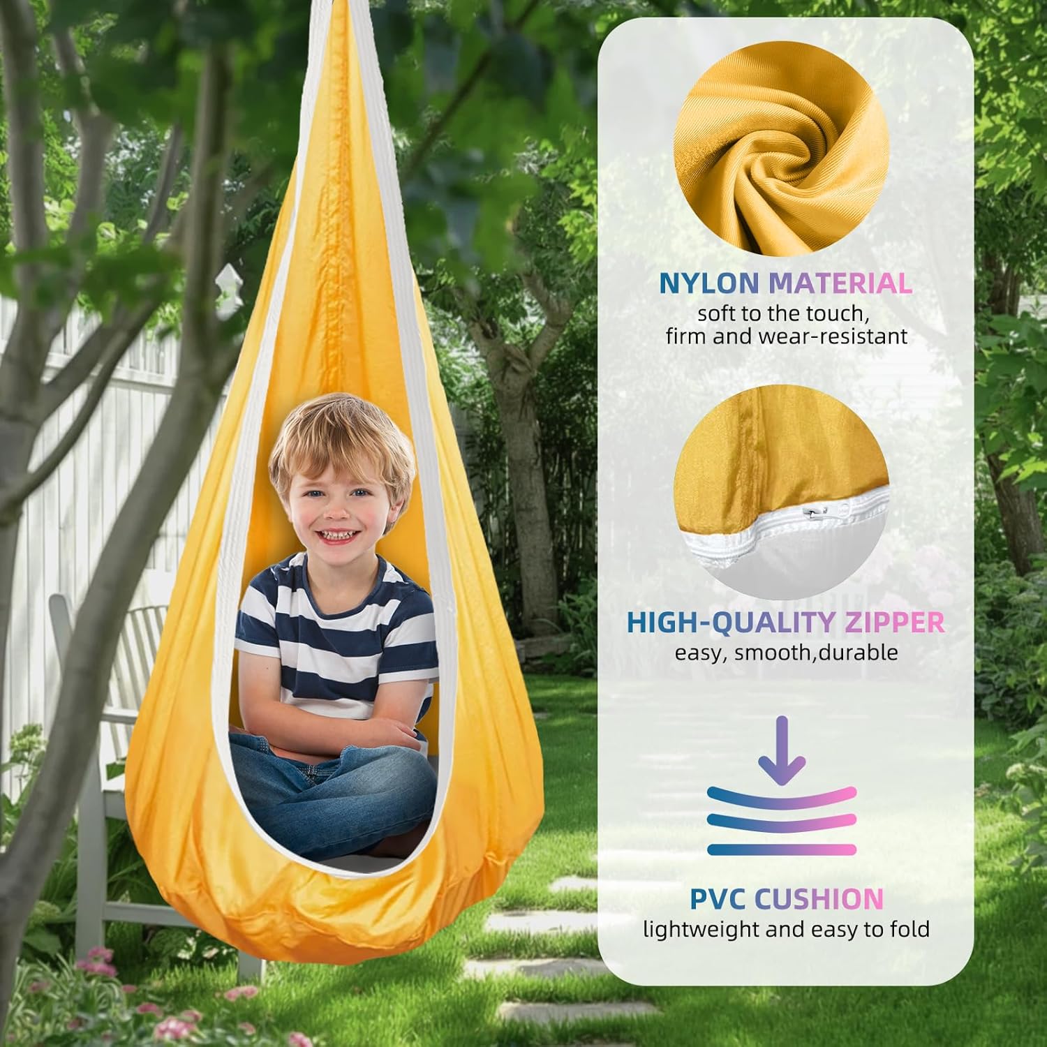 Kids Swing Seat Hammock Chair Indoor Outdoor Hanging Chair for Children,Soft & Safe with High Weight Capacity, Easy Install Perfect for Bedroom, Garden, Playroom (Orange)