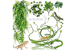 Bearded Dragon Tank Essentials: QUOZUO Hanging Plants and Hide for Habitat Enrichment