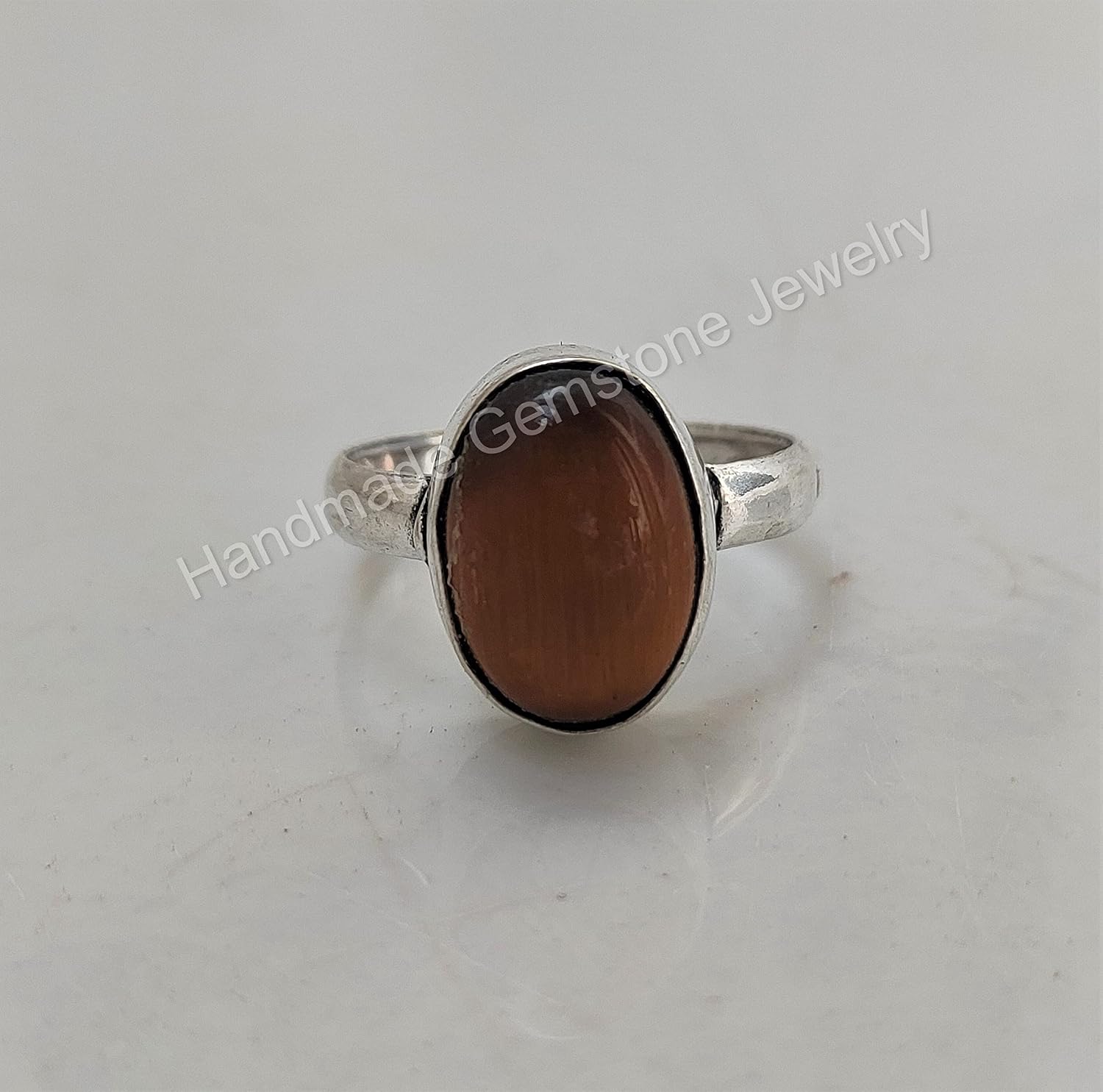 Tiger Eye 925 Silver Plated Oval Crystal Ring, Simple Band Ring, Women Jewelry, Handmade Ring, Boho Ring, Natural Tiger's Eye Ring, Oval Stone Ring, Semi Precious Stone Ring