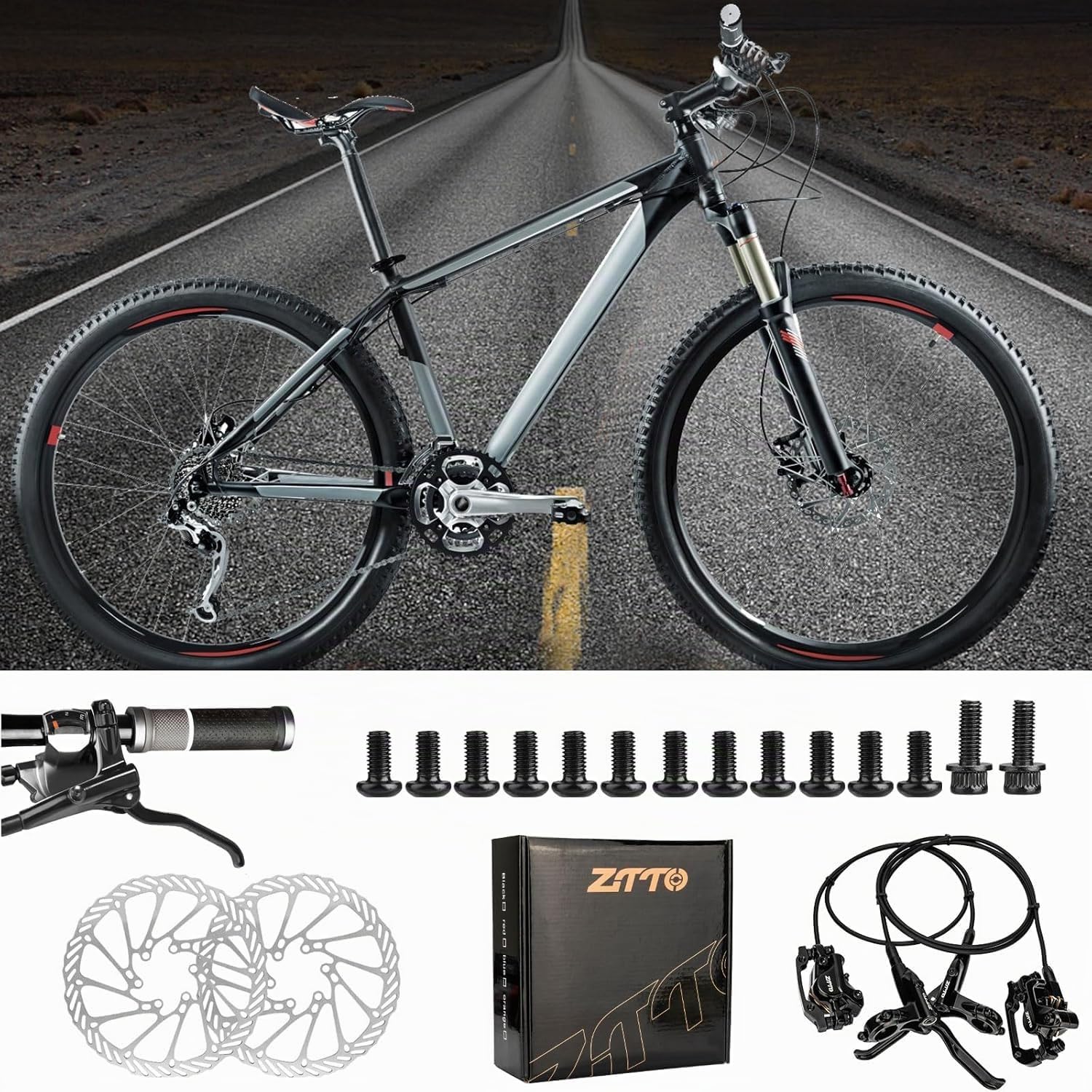 Freno a Disco Idraulici per Bicicletta, Kit Freno Idraulico, Set Freni Bici con rotori da 160 mm Freno a Disco, Anteriore 800 mm Posteriore 1400 mm per Mountain Bike e Bici da Strada