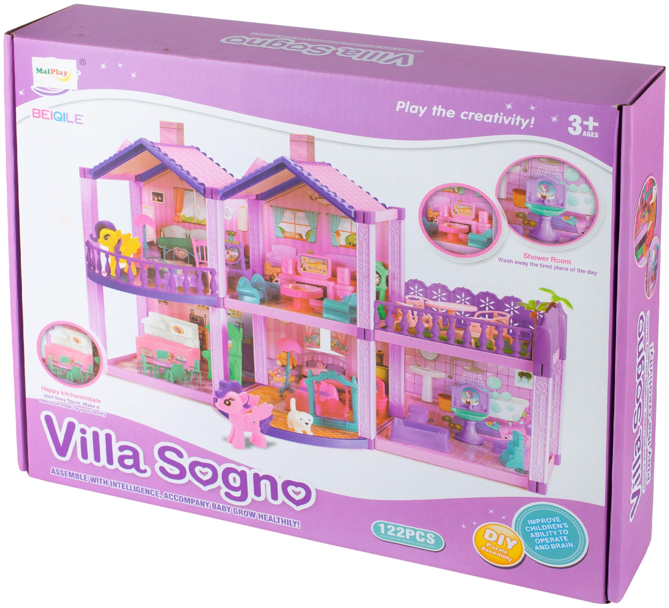 MalPlay 5901924222873 Domek dla Lalek Villa Dla Kucyków, Wielopiętrowy Dom, Wielokolorowy