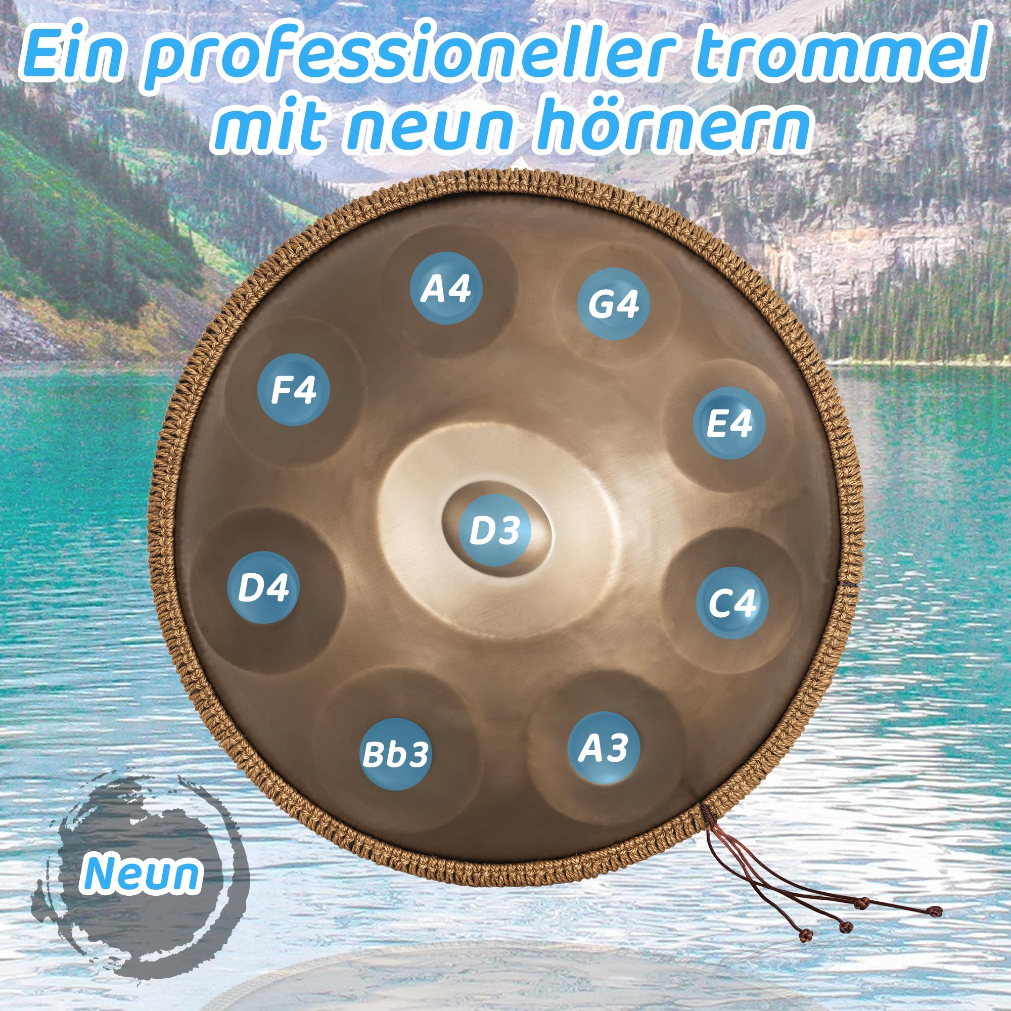 OUUTMEE 432HZ, Handpan-Drum-Instrument, Hohe Qualität, 22-Zoll, Handpan Case, Gold, Aufbewahrungstasche im Lieferumfang enthalten