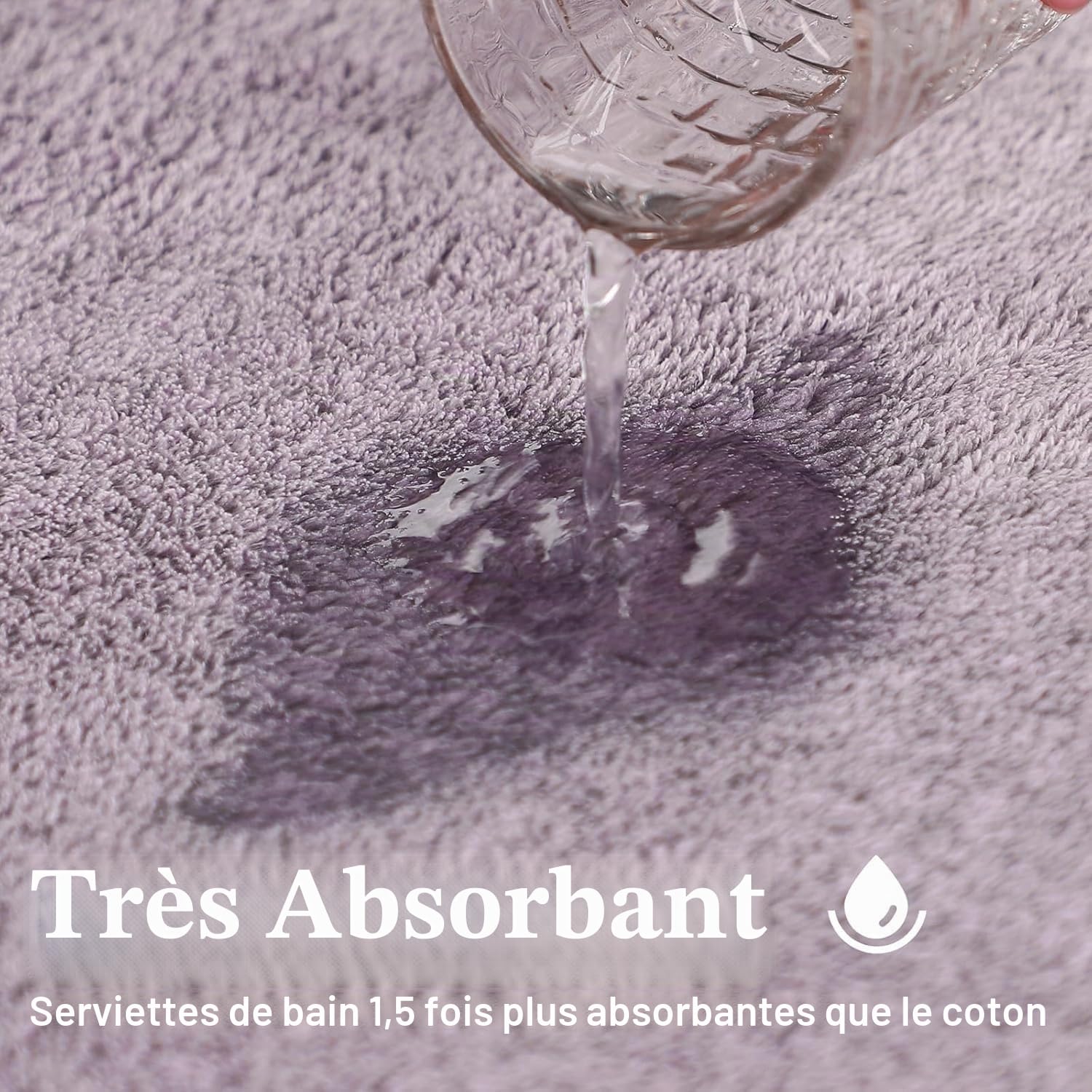 SEISSO 2 Serviettes de Bain Bambou 88.9x160 cm Grand Format, Extra Douces, Haute Absorption, Séchage Rapide, Couleur Violette XXL