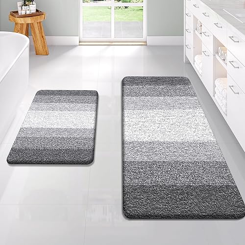Miniatura 72 de OLANLY Juego de 2 alfombras de baño de 2 piezas, alfombras de baño de microfibra suave y absorbente y alfombra de inodoro con contorno