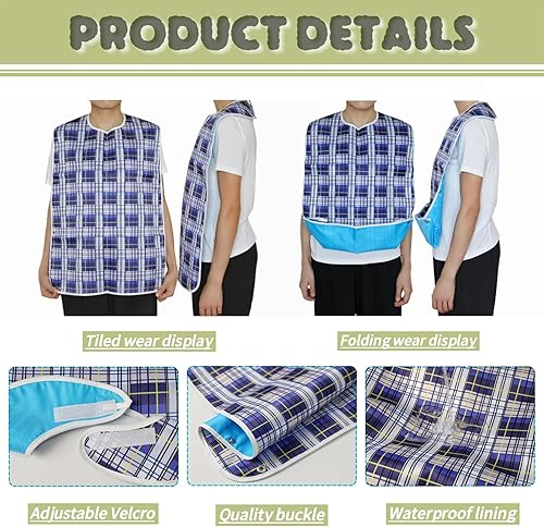 Miniatura 4 de Baberos para adultos, 2 unidades, protectores de ropa lavables para personas mayores y discapacitados, baberos impermeables para adultos para