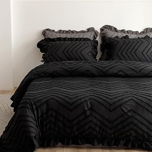 Miniatura 3 de Juego de funda de edredón copetuda, funda de edredón suave y transpirable con cierre de cremallera, ropa de cama bohemia bordada, color azul, 68 x