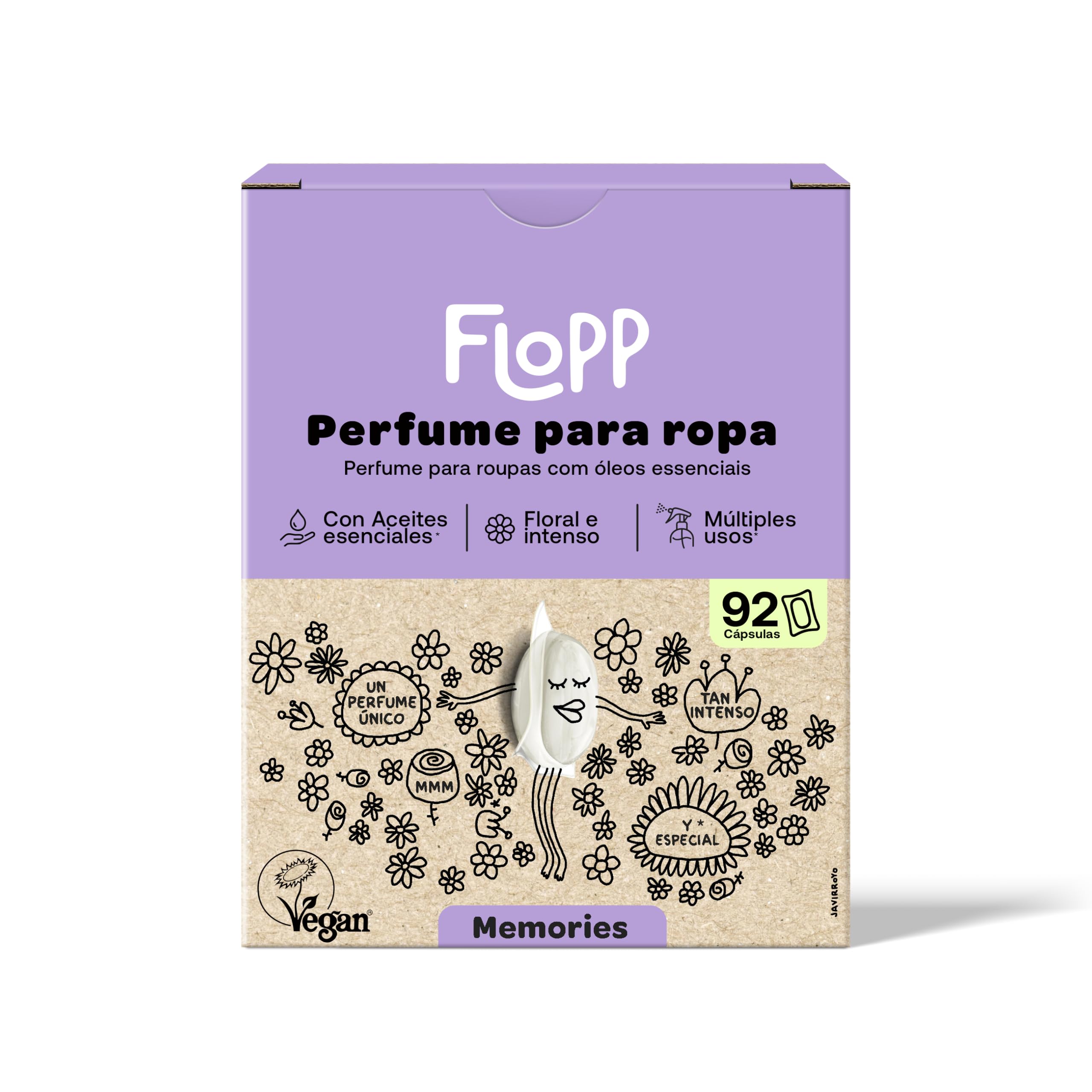 Flopp - Perfume para la Ropa Memories con Aceites Esenciales Naturales en Pastillas - Fuerte fragancia duradera - Notas Frutales - 92 cápsulas