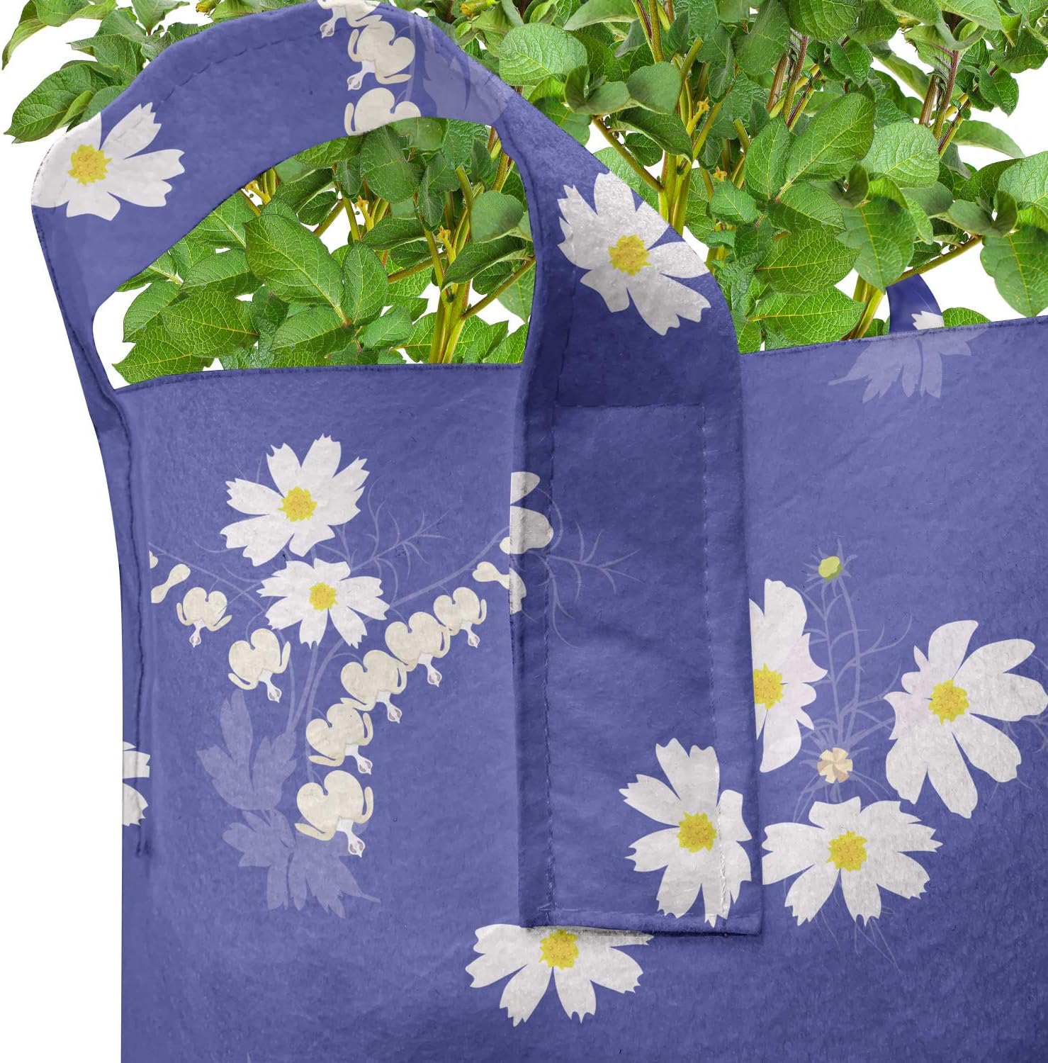 Ambesonne Floral Grow Bags 5-Pack, Simplistic Daisy Flowers, Heavyduty Fabric Pots with Handles for Plants, Mustard Ceil Blue
