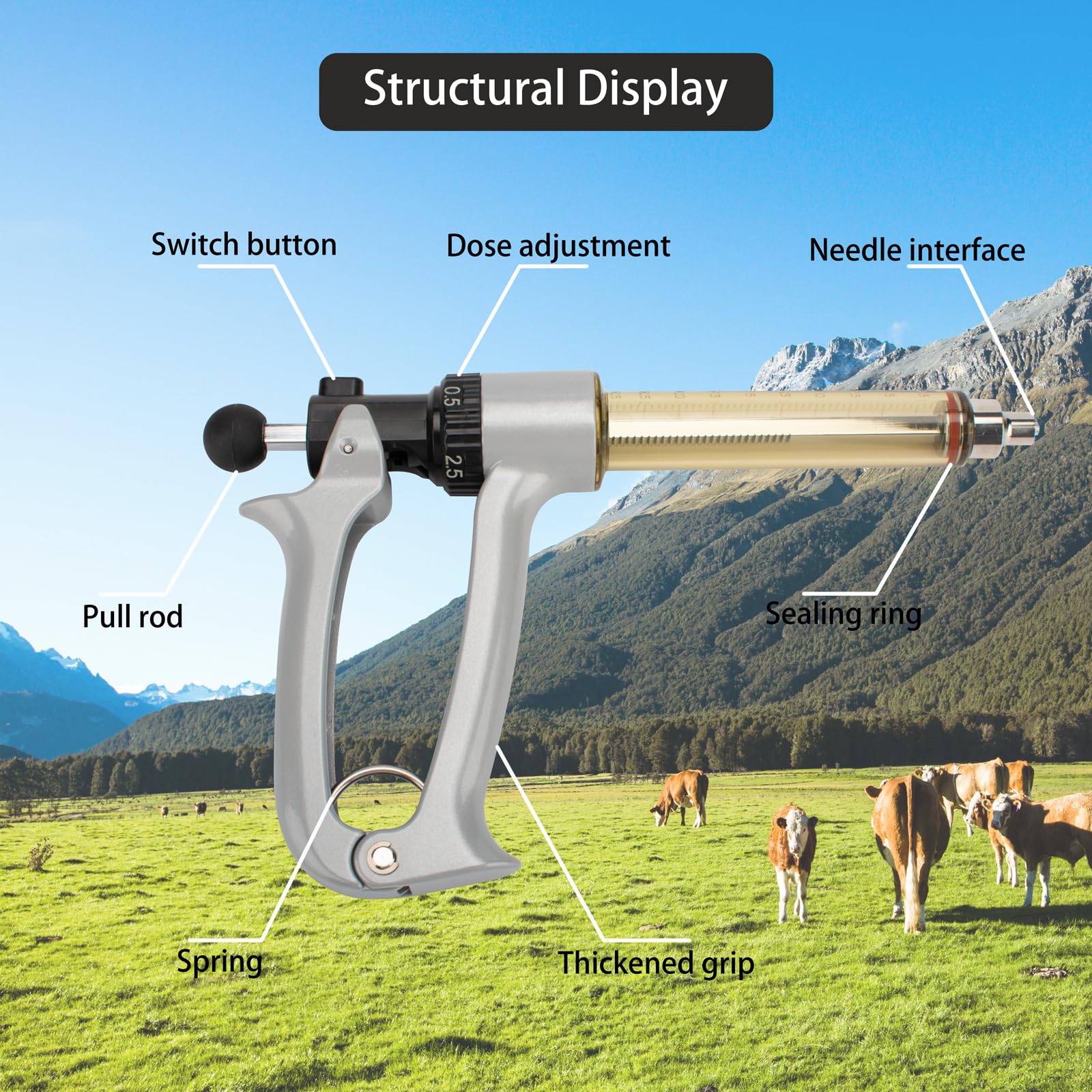 25ML Semi-Automatic Adjustable Injector Syringe (0.5ml to 2.5ml) for Livestock — Amazon image 2