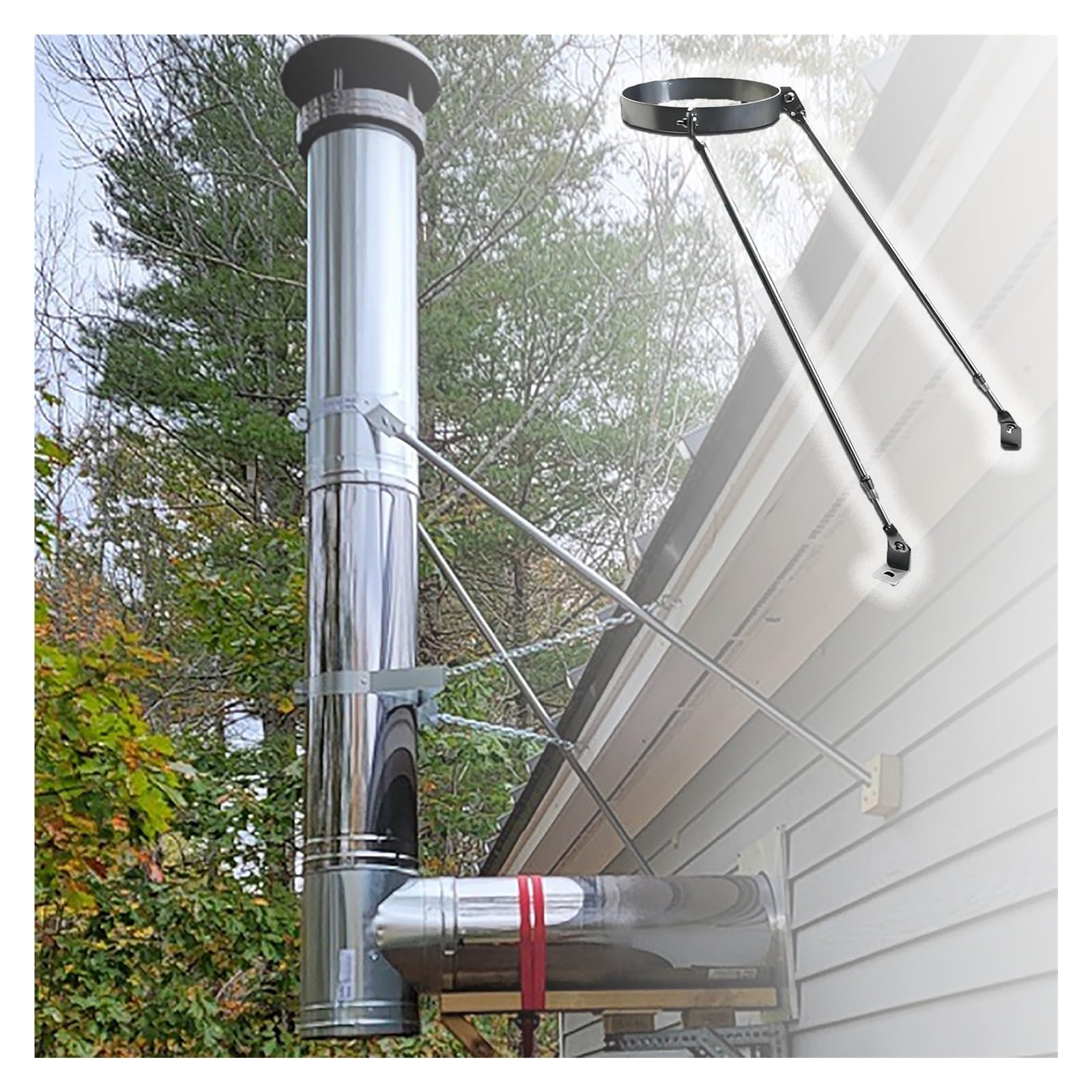 JYHHGDS Heavy-Duty Stove Pipe Bracket, 3-10 Inch Roof Support for Wood Stove Pipes, Solid Steel Chimney Brace, Weatherproof Stability Kit with Side/Top Mount, 9.5" Diameter