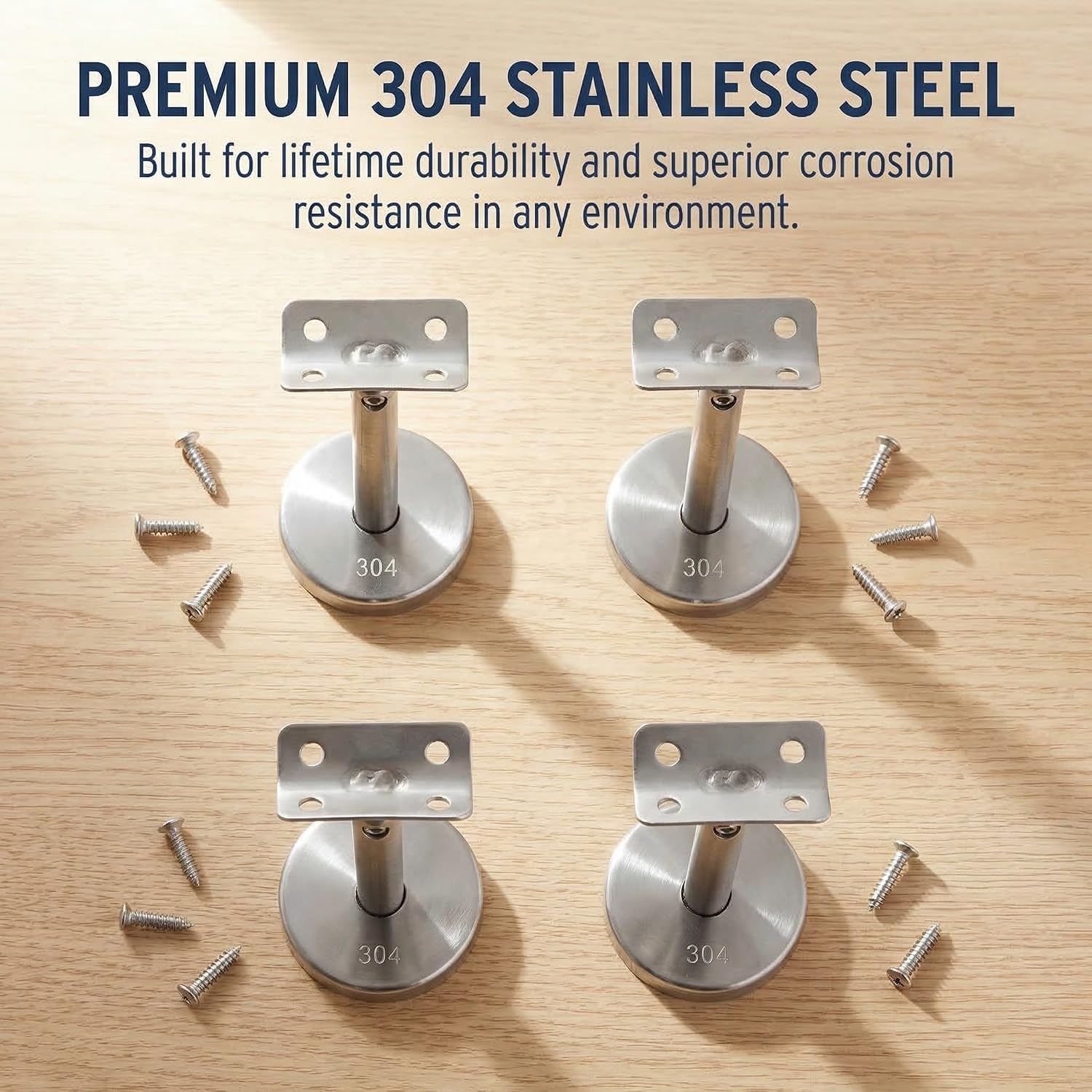 Handrail Bracket for Stainless Steel 4pcs Wall Mounted Stair Railing | 304 Stainless Steel, Silver Finish, Adjustable Wall Mount Hardware, Indoor Stairways, Effortless Installation