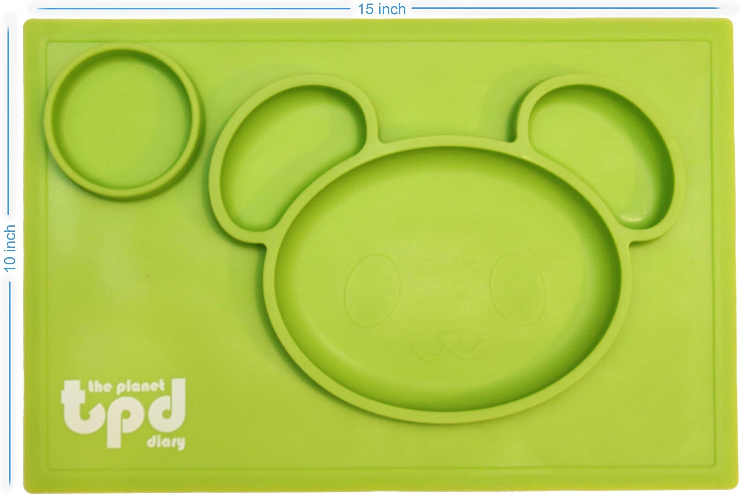 Bear design non-slip Silicone placemat plate by The Planet Diary - divider plate including cup holder, BPA free food divider dinnerware for kids - Color: (green)