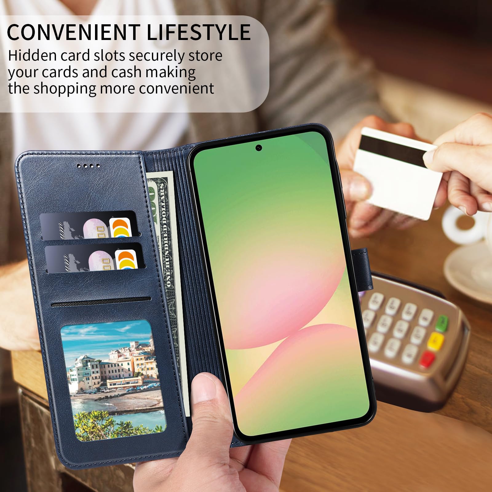WAURZ Cover per Samsung Galaxy A56 5G Custodia Cover Pelle Libro con 2 Pellicola Vetro Temperato Protezione Schermo Portafoglio Porta Carte Antiurto Cuoio Flip Case Custodia Cover,Blu