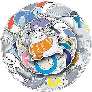 50Pcs Seal Stickers, Waterproof Vinyl Animal Decor Decals for Laptop, Phone, Backpack, Luggage - Personalized Stickers for Kids, Adults & Animal Lovers (Seal)