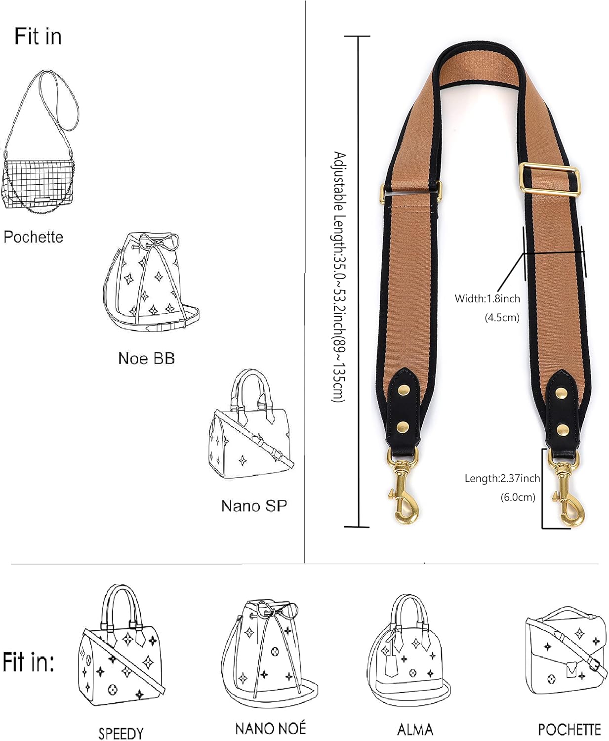 GOXTECH Purse Strap Replacement Crossbody Handbag Stripe Wide Adjustable - Image 7