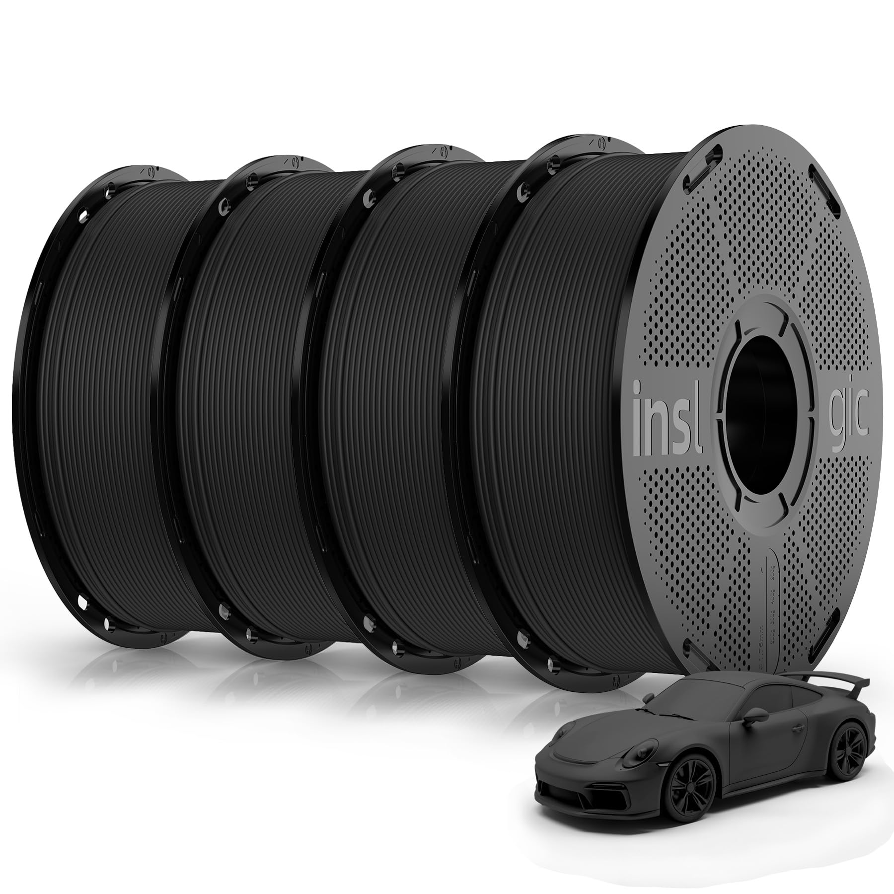 Inslogic Pre-Dried Matte PLA Filament 1.75mm 3D Printer Filament, Fine Matte Texture & High Precision PLA Filament, Accuracy +/- 0.02mm, 1kg x 4