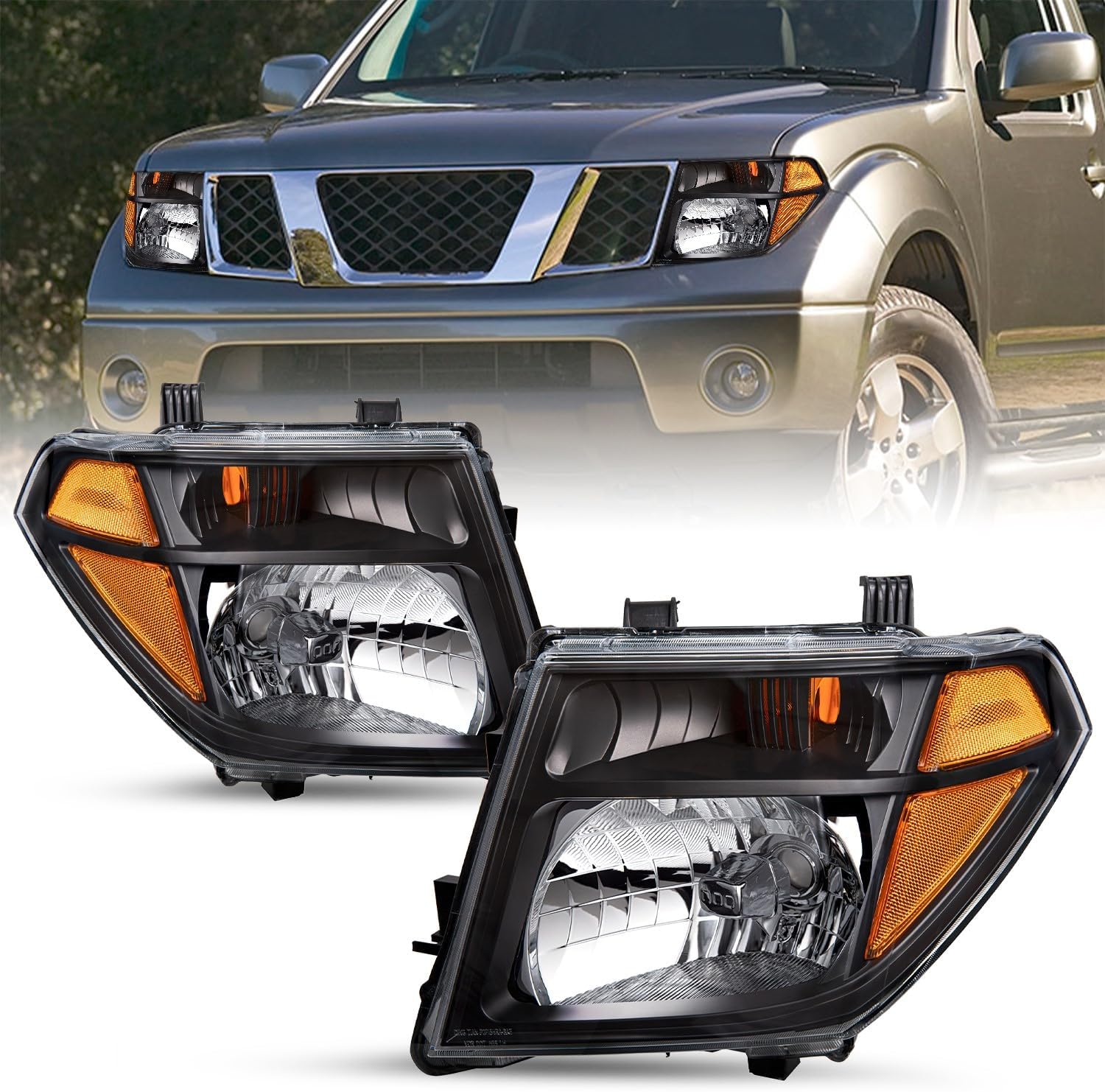SOCKIR Headlight Assembly Fit for 2005-2008 Nissan Frontier / 2005-2007 Pathfinder Halogen Black Headlamp Pair Driver and Passenger Side