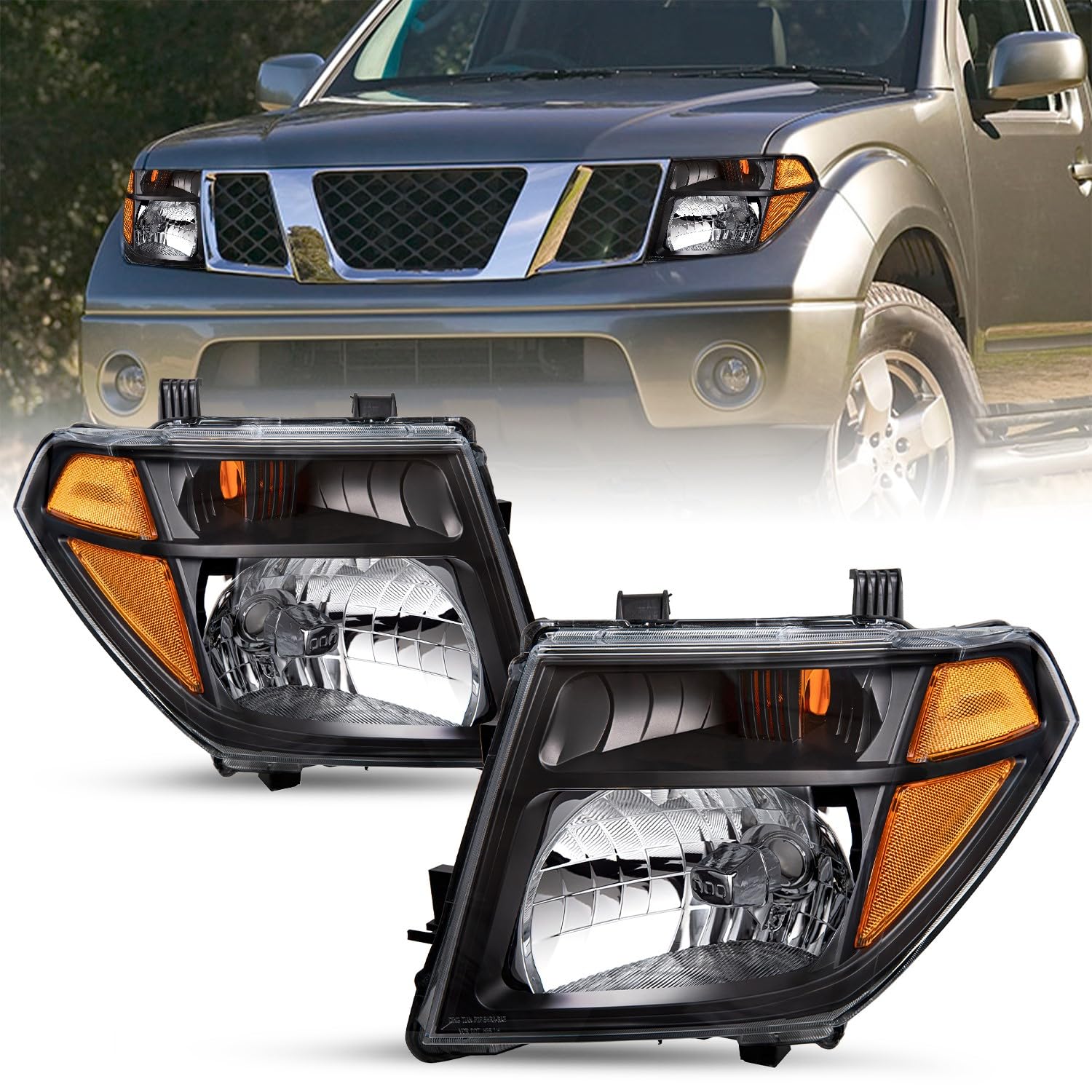 SOCKIR Headlight Assembly Fit for 2005-2008 Nissan Frontier / 2005-2007 Pathfinder Halogen Black Headlamp Pair Driver and Passenger Side
