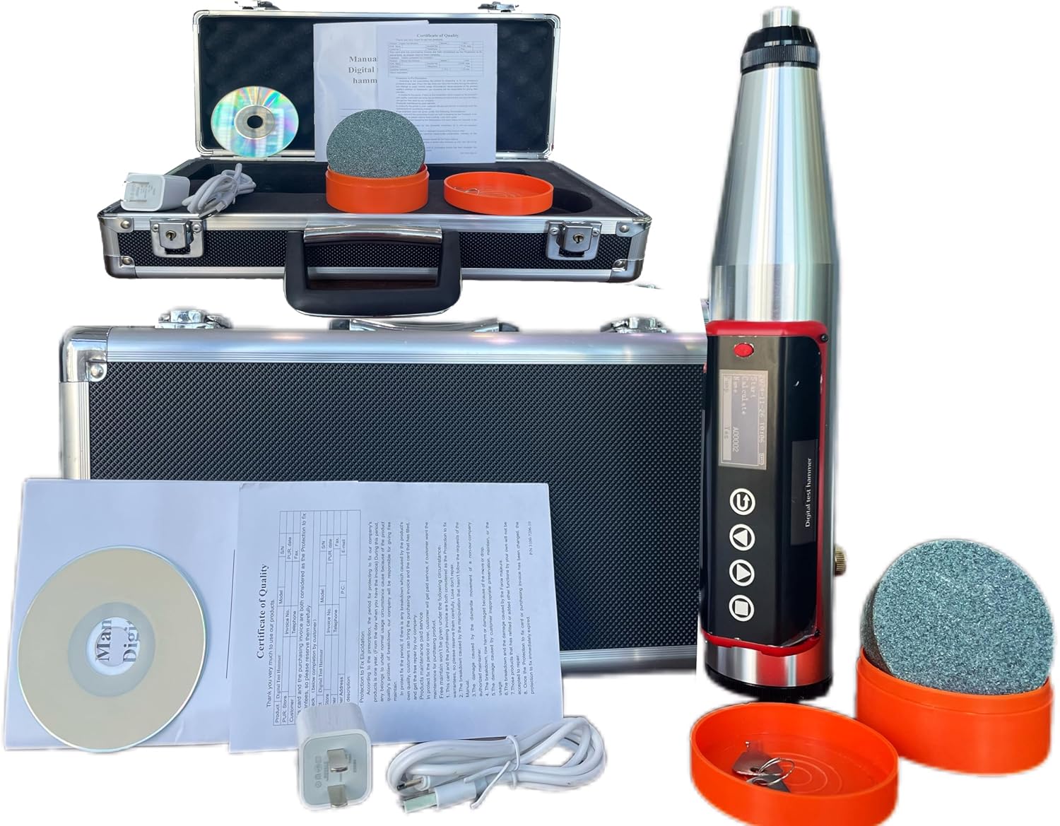 Digital NDT Resiliometer Concrete Rebound Test Hammer Concrete Test Hammer Strength Testing NDT Equipment with 200 Groups Storage USB 2.0 Rebound Hammer Range 10-70MPa