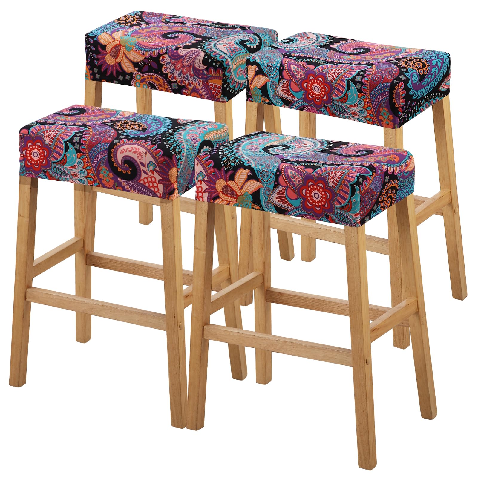YISUN Stool Covers Rectangle 4 PCS, Stretch Saddle Seat Cover Counter Bar Stools Bar Chairs Covers Kitchen Island Chairs Cushion Protector