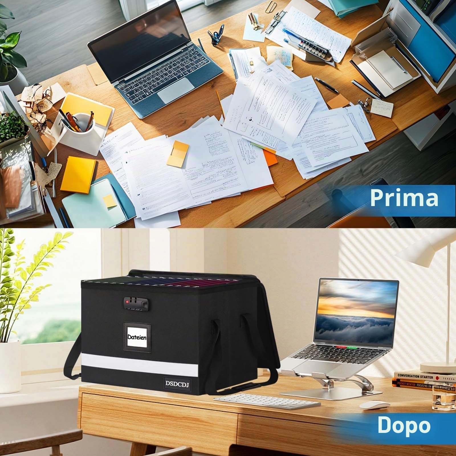 Cartella sospesa per documenti con serratura, organizer per documenti con manico, scatola per documenti DIN A4, scatola per documenti portatile per casa/ufficio