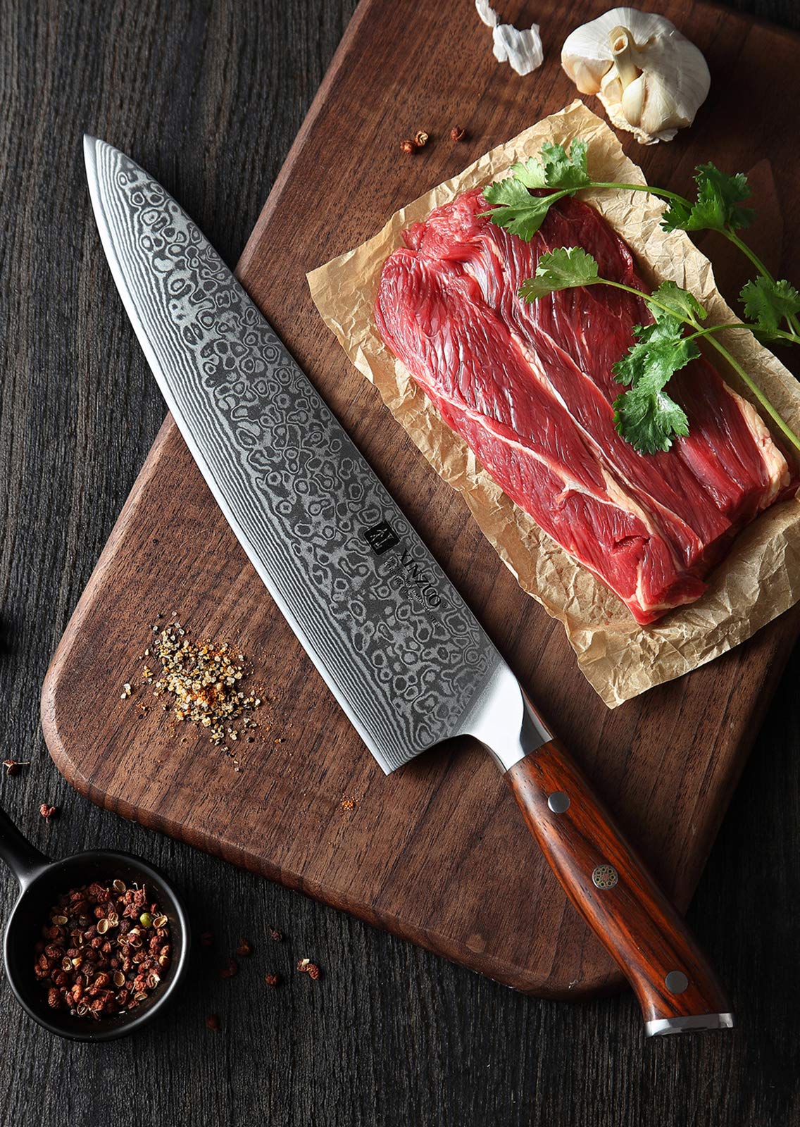 XINZUO 10 Inch Damascus Chef Knife Kitchen Knife Sharp Gyuto Knife Stainless Steel Fashion Professional Chef's Knife with Rosewood Handle — Amazon image 7