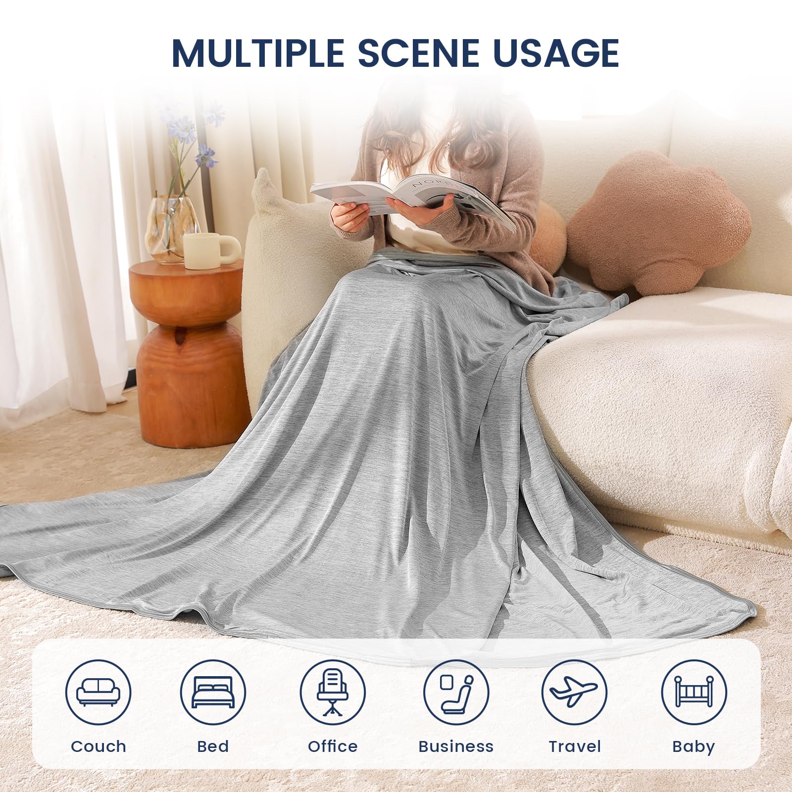 Manta Refrescante para Sudores Nocturnos, Manta Fresca De Verano para Quienes Duermen con Calor, Fibra Q-MAX > 0,45 para Cama Doble, Sofá, Silla, Viajes, Adultos, Niños, 200x220 cm, Gris