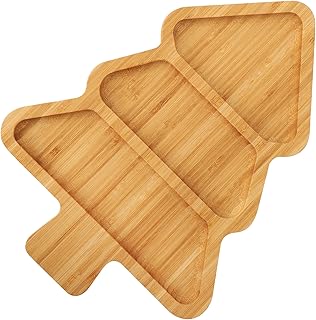 WILLKOMMEN Christmas Serving Tray, Bamboo Christmas Tree Serving Platter with 3 Compartments, Charcuterie Board Serving Dishes 11.8" x 8.7" for Party Cookie Fruit Cheese