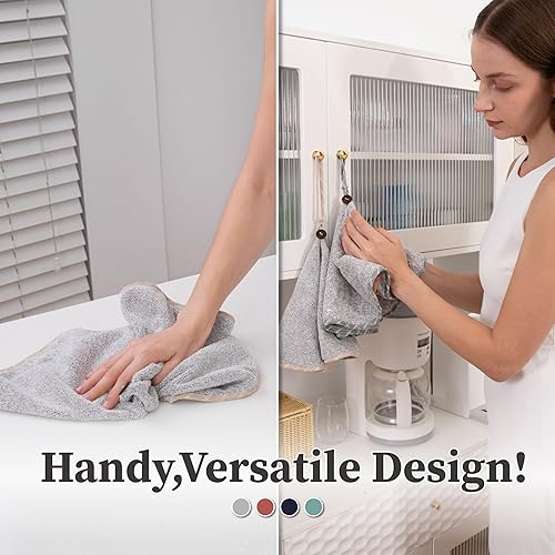 Miniatura 2 de myHomeBody Toallas de mano con bucle de botón, toallas de mano con bucles para colgar, toallas de mano de cocina con botón, fibra de carbón, juego