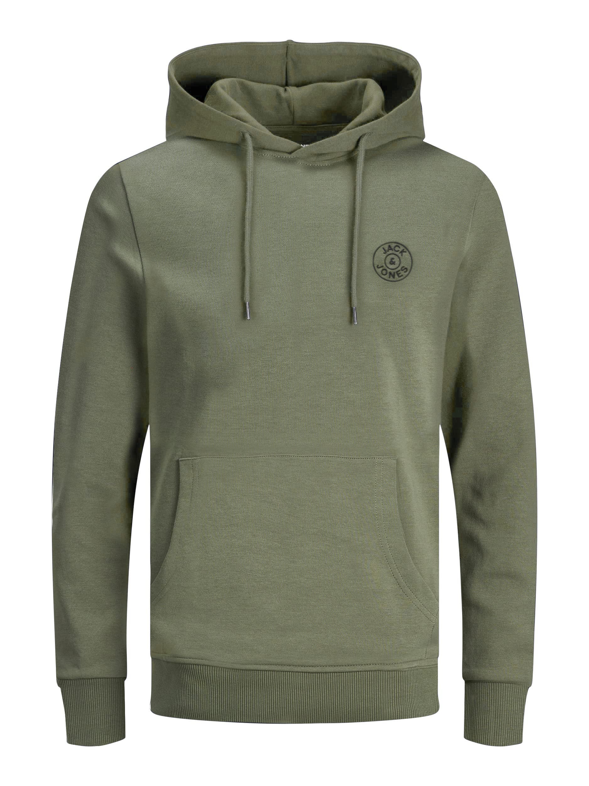 Jack & Jones Men's Grün (Dusty Olive/Logo: Schwarz) Herren Jjebasic Logo Sweat Hood, Dusty Olive/Black, Xxl