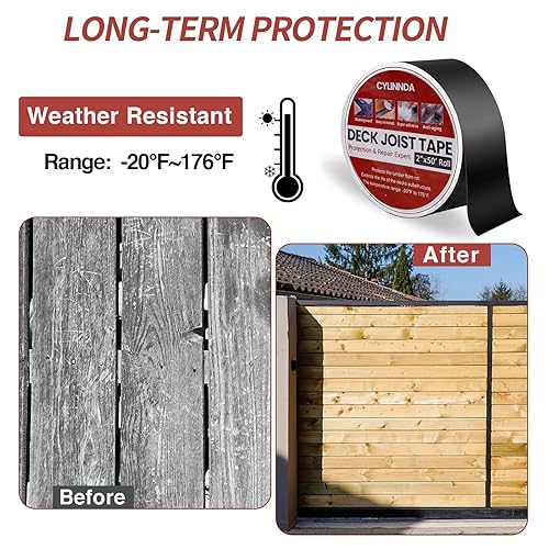 Miniatura 4 de Cylinnda Cinta de viguetas de cubierta de 2 pulgadas x 50 pies, 2 rollos de cinta de viguetas para cubiertas, cinta adhesiva impermeable resistente