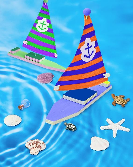 Jenaai 10 Pcs Wooden Boat Kits Wooden Sailboat to Paint DIY Wood Craft Make You Own Toy Boat Activities for Kid Summer School