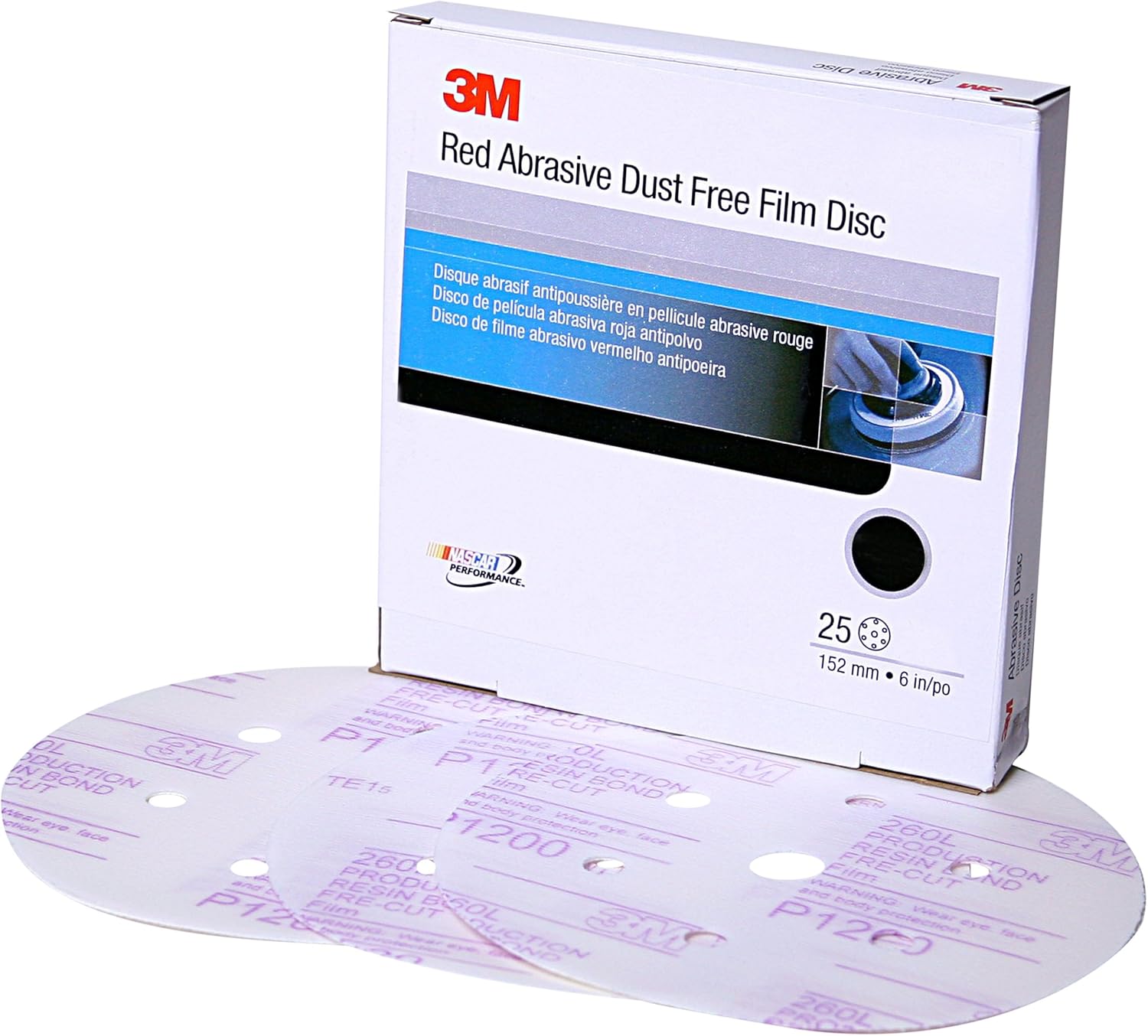 3M Hookit Red Finishing Film Abrasive Disc, 01184, 6 in, P1500, Pack of 25 Disc for Auto Sanding