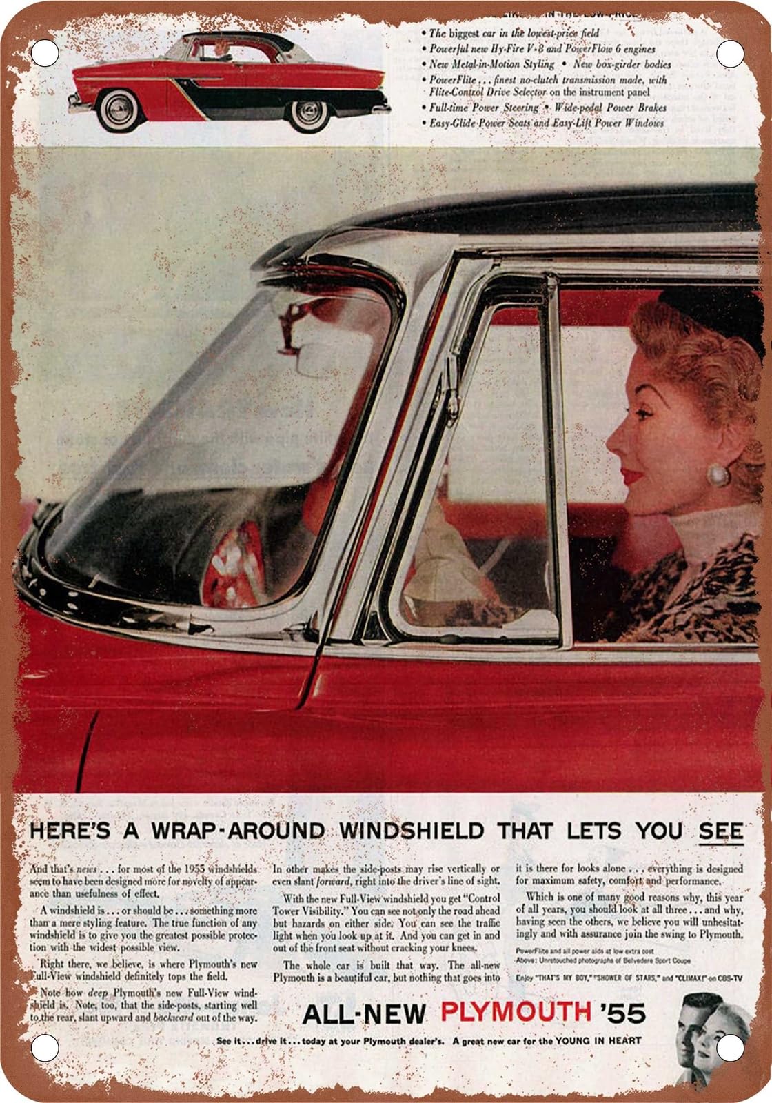 METAL SIGN - 1955 Plymouth Vintage Ad 02 - Old Retro Rusty Look home decor