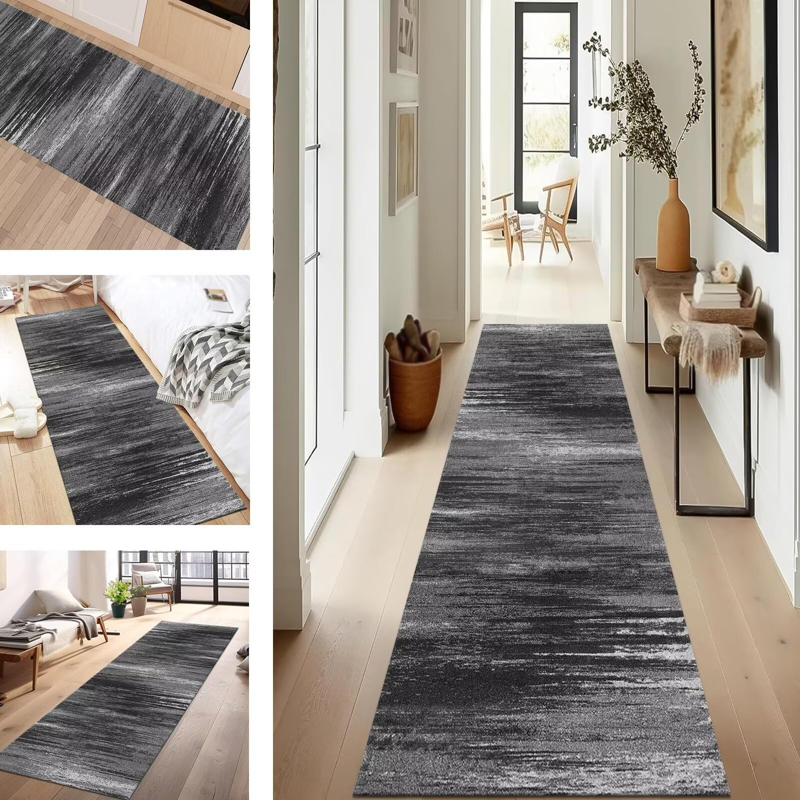 Tapis de couloir antidérapant lavable gris 100x240cm anti-glisse entrée