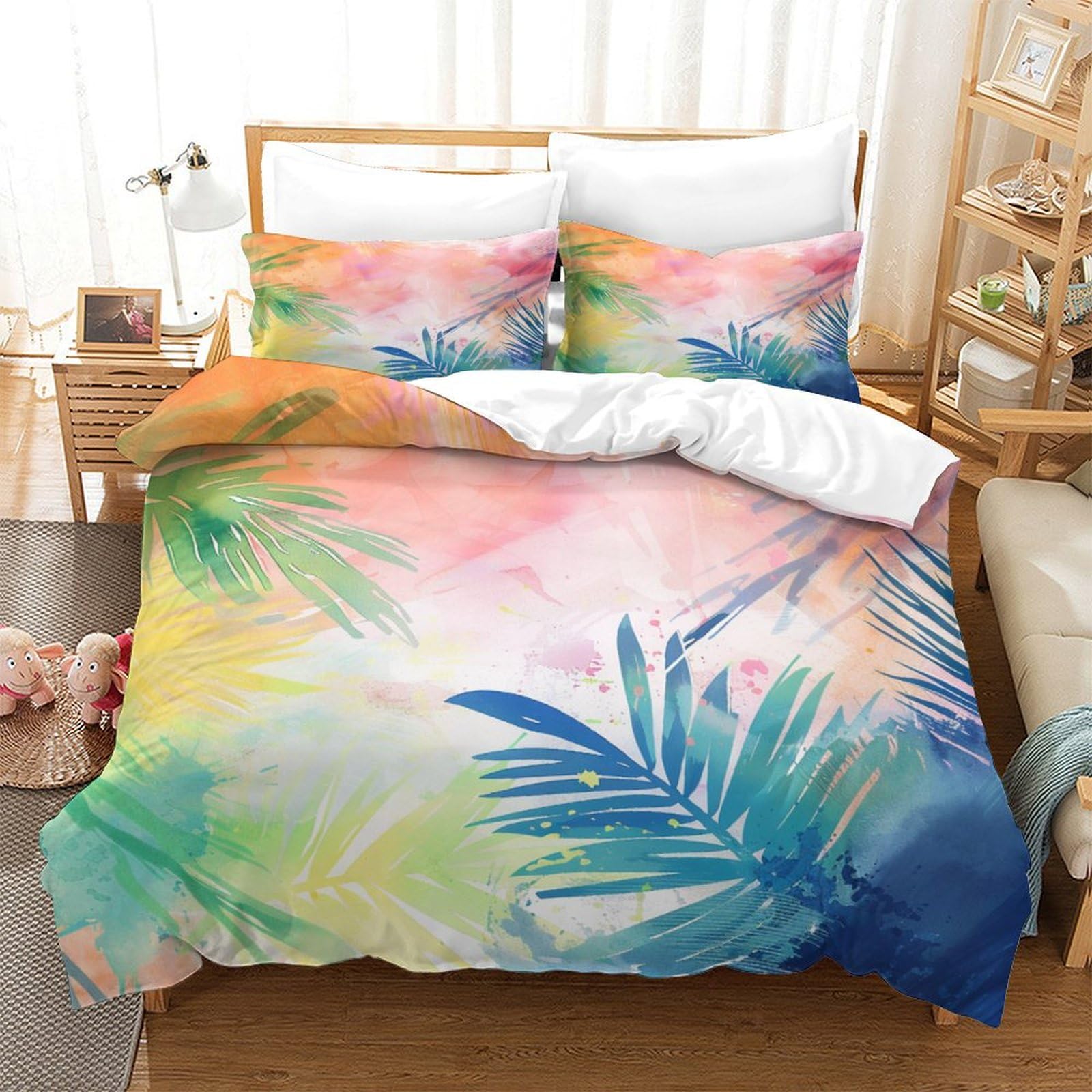 Housse couette 260x220 hypoallergénique zippée anti-pli micro-fibre palmier