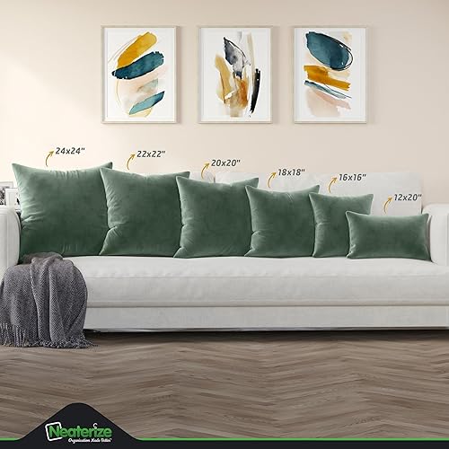 Miniatura 5 de NEATERIZE Juego de 2 fundas de almohada de terciopelo de alta calidad de 12 x 20 pulgadas, color verde salvia, fundas de almohada de tela decorativa