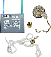 Vista 12 de HQRP Kit de condensador de ventilador de techo CBB61 1uf+2uf 3 cables con certificación UL y interruptor de ventilador de 3 velocidades