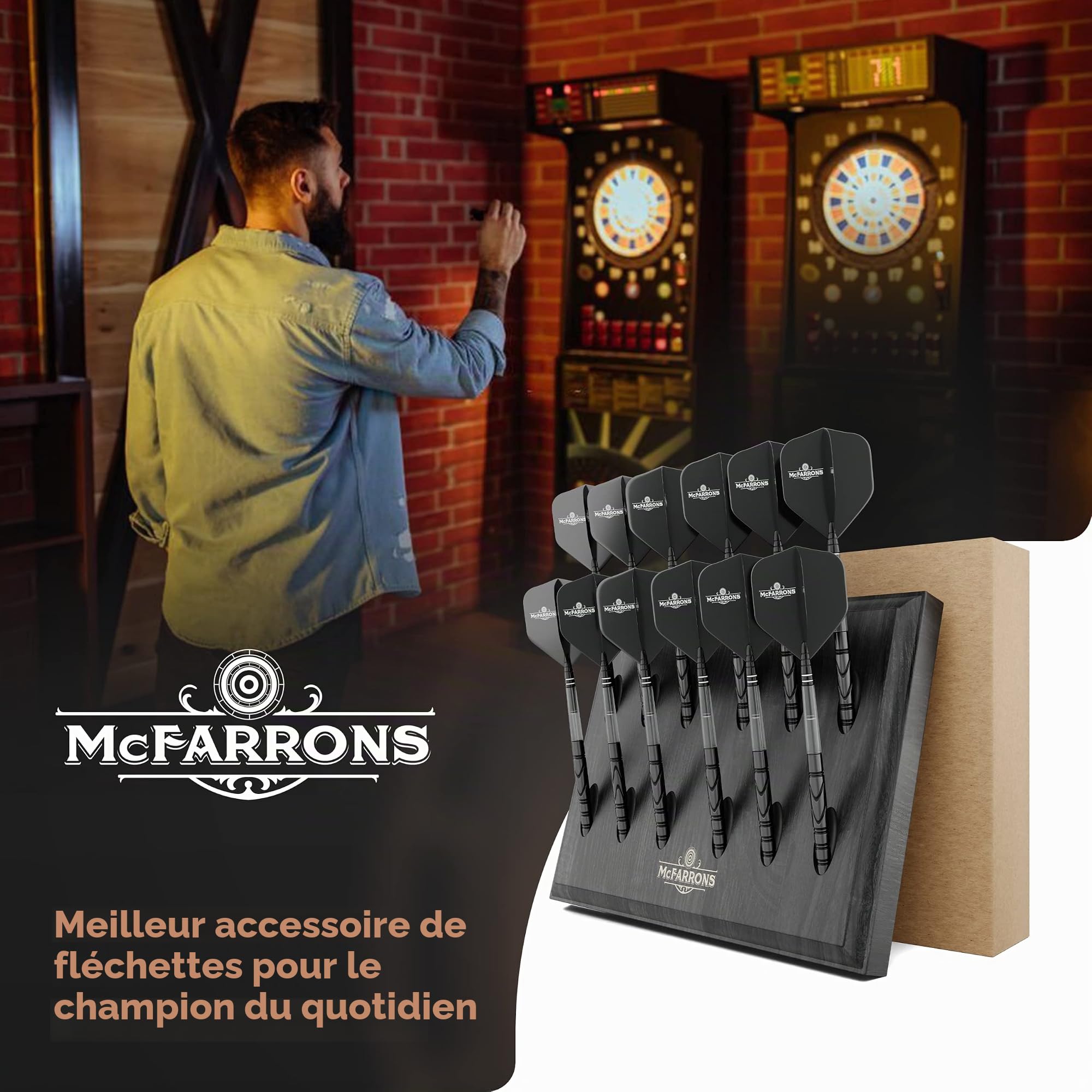 Support de fléchettes en bois pour 12 fléchettes - Rangement mural pratique comme accessoire pour tout type de cible - Convient pour les fléchettes en acier et les fléchettes souples.