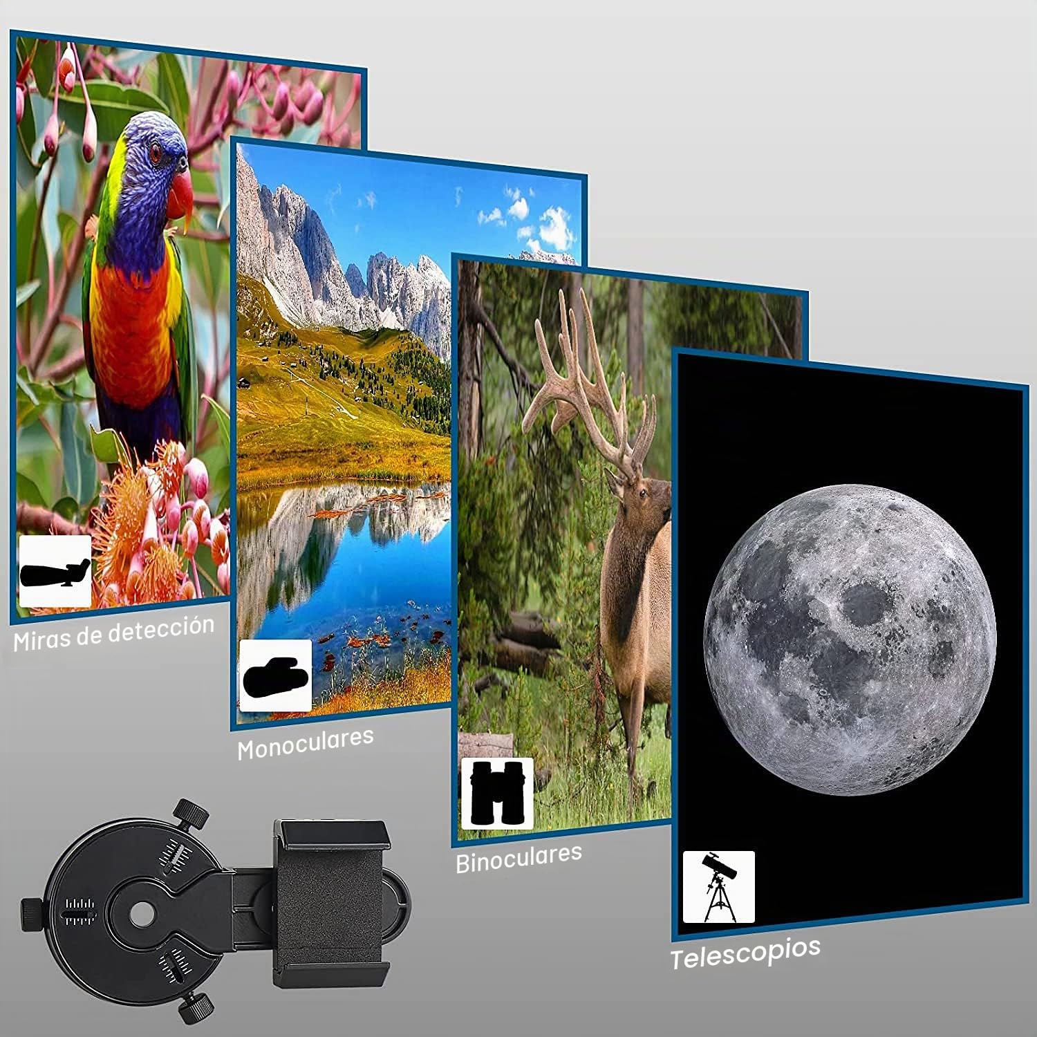 SOLOMARK Adaptador de teléfono celular: adaptador de fotografía funciona con prismáticos, monoculares, telescopios, telescopios, para iPhone, Samsung, HTC, LG y más